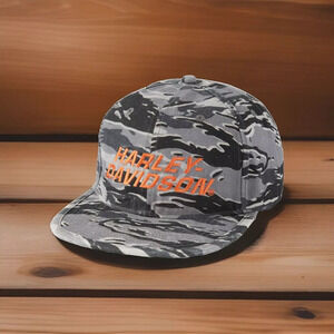 Harley-Davidson Men's Faster Adjustable Snapback Racing Hat Woven Camo Print Cap